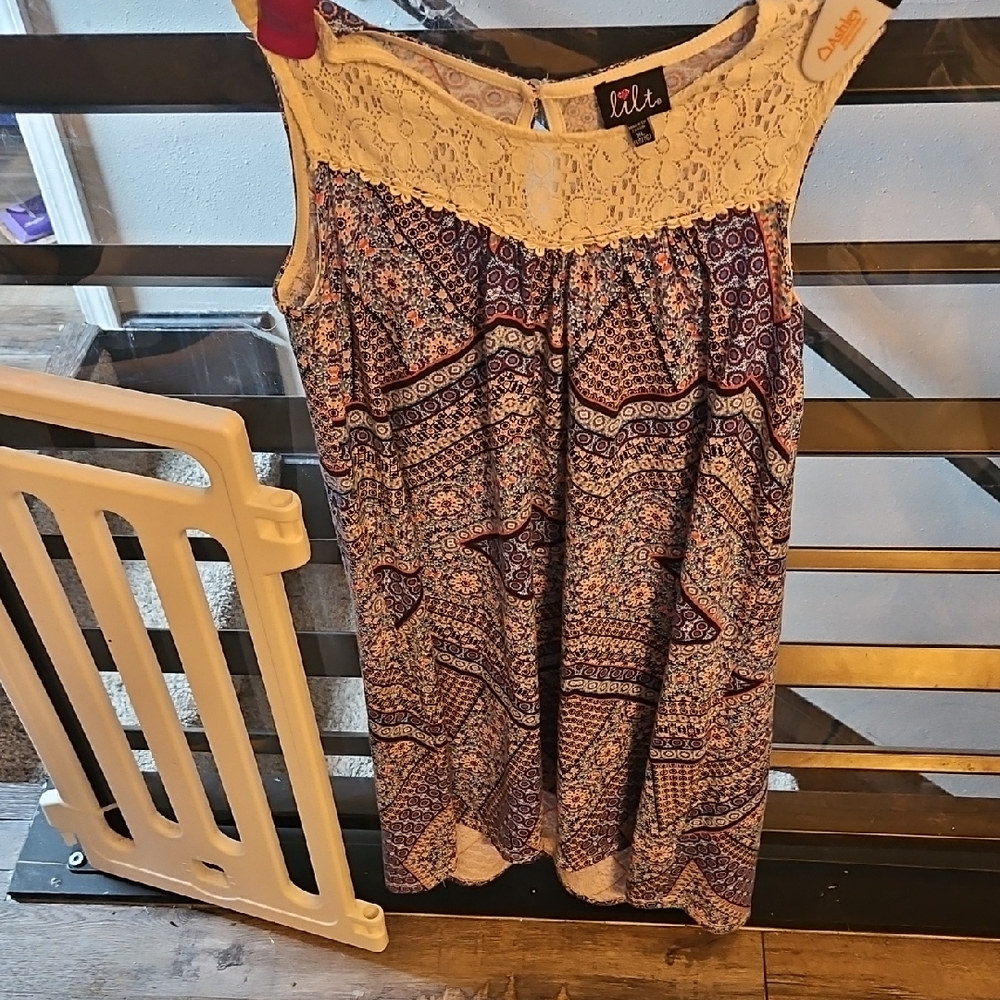 Lilt Cream Lace and Blue Patterned Dress